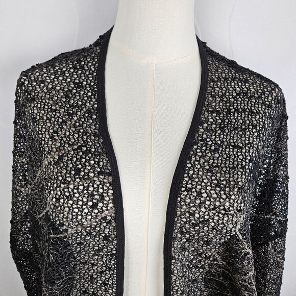 Clara Sunwoo Duster Cardigan XL Black Abstract Gold Mesh Sequin Embellished - Picture 4 of 12
